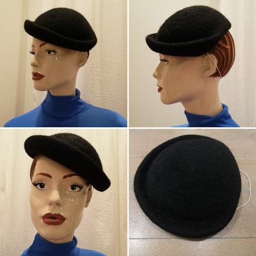 Vintage retro hatt damhatt svart liten att placera på huvudet coiff 4050-tal