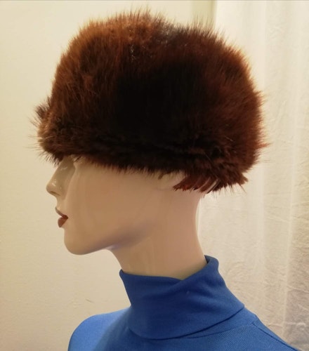 Vintage retro hatt damhatt pälshatt mörkt brun melerad mink 506070-tal