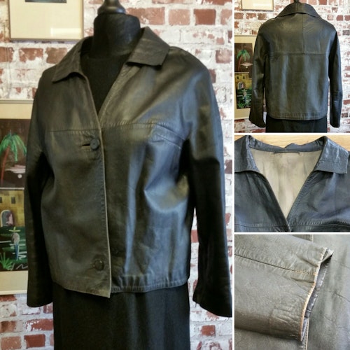 Retro vintage svart läderjacka 50,60-tal