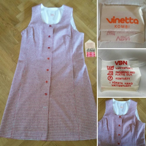 Retro vintage västklänning Vinetta oanvänd röd grå VDN-märkt
