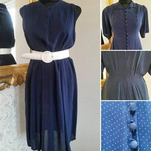 Retro vintage 2-delad dress 5060-tal marinblå med vita prickar