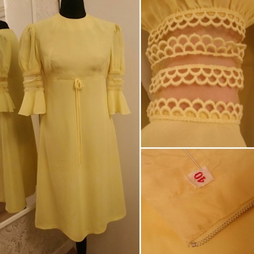 Retro vintage gul kortkort 60-tals klänning festklänning