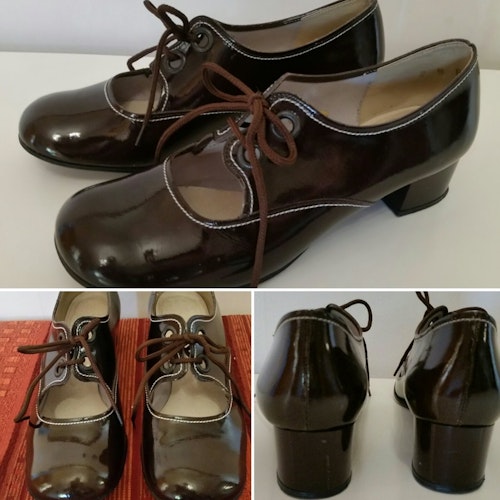 Retro vintage damskor bruna blanka skor med knyt 4050-tal stl 38-39
