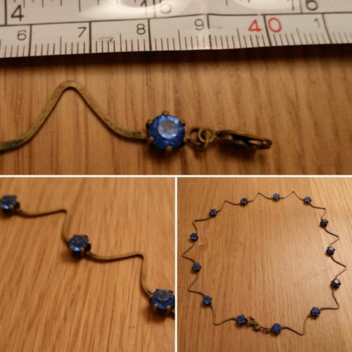 Retro vintage smycke bijouteri halsband med stelare länkar och blå sten