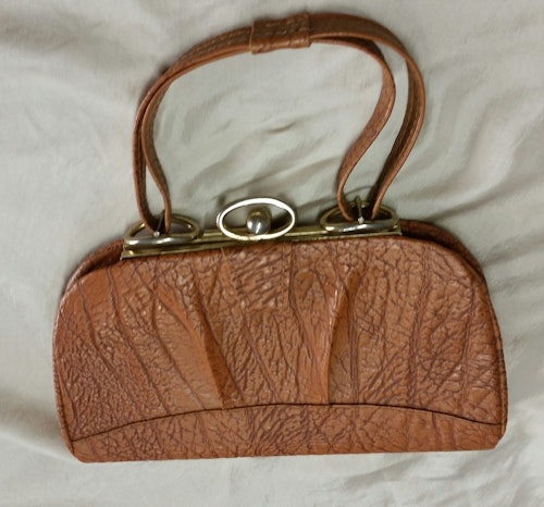 Retro vintage handväska brun läderimitation med handtag