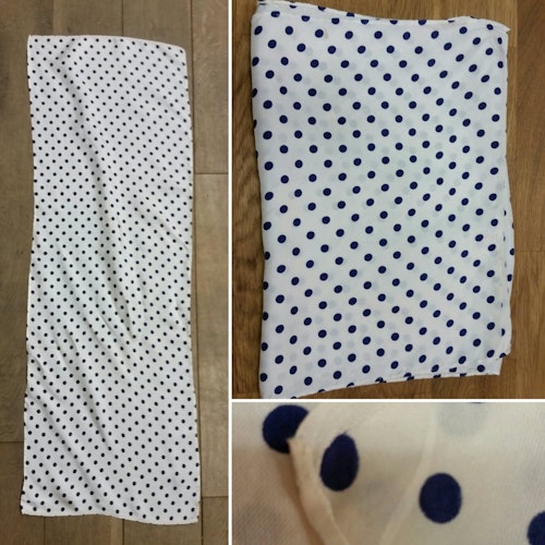 Retro vintage scarf scarves avlång vit med blå prickar