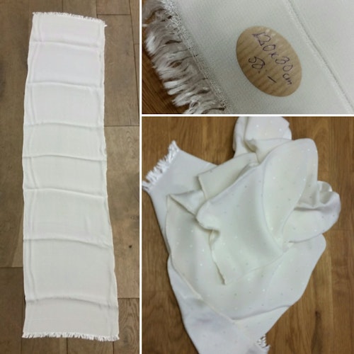 Retro vintage vit sjal halsduk med prickar fransar till frack och aftonklädsel