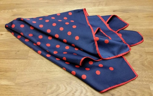 Retro vintage scarf scarves sjal blå med orange prickar och kant polyester