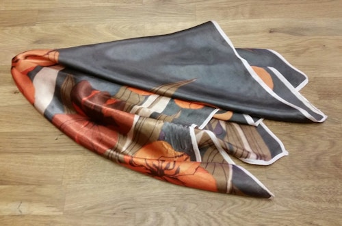 Retro vintage scarf scarves sjal brun svart orange stormönstrad