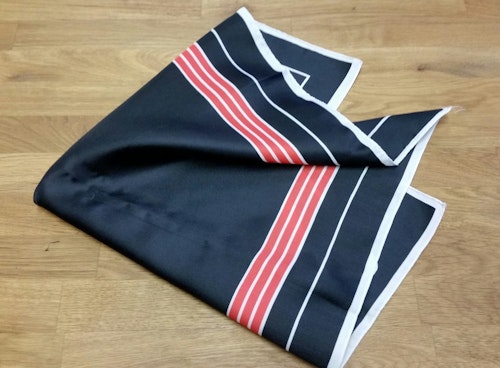 Retro vintage scarf scarves sjal mörkblå med ränder i rött och vitt polyester
