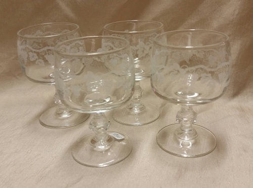 Retro 4 st sherryglas fotglas med motiv vinranka