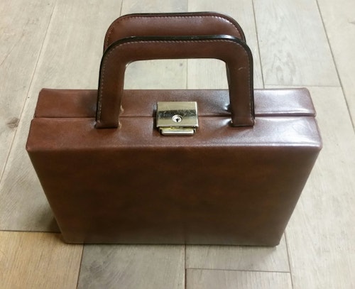 Retro vintage brun större sminkväska beautybox makeup-väska 6070-tal