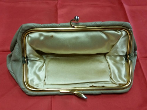 Retro vintage handväska större portmonnä beige skinn 506070-tal