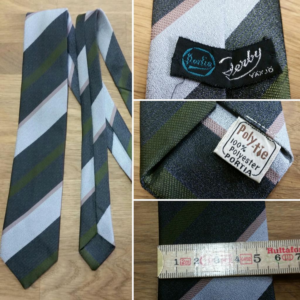 Vintage slips grön grå randig smalare 60-tal, Derby Växjö