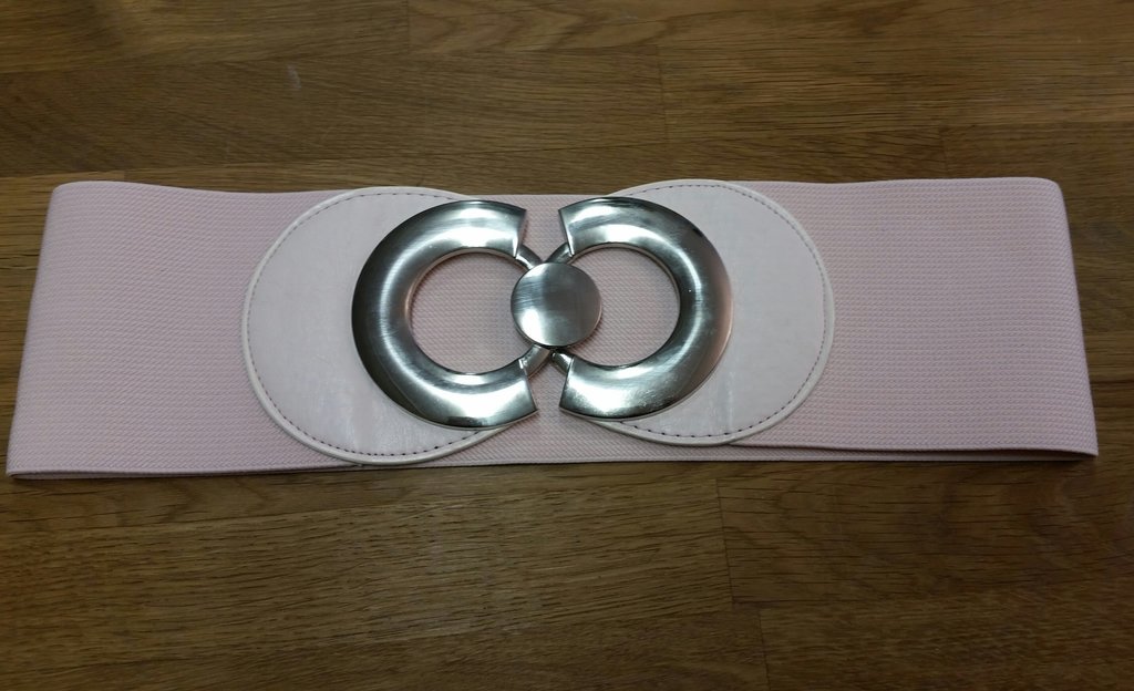 Retro skärp bälte rosa resår elastiskt extra brett med cirkelformat spänne