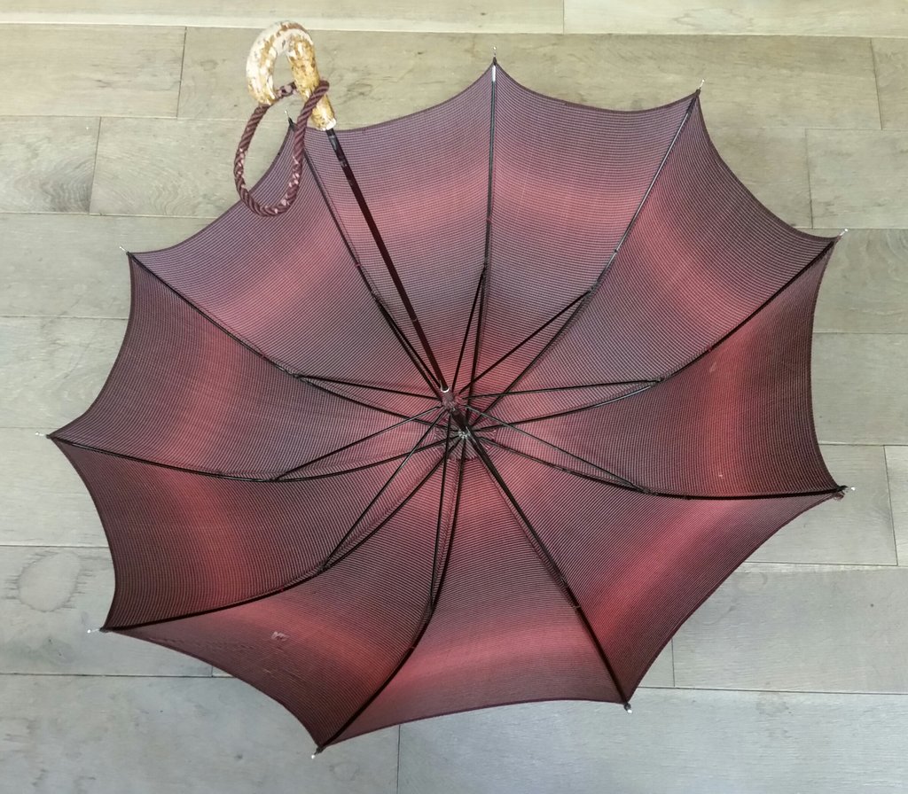 Vintage paraply vinrött  randigt 50-tal 60-tal unisex