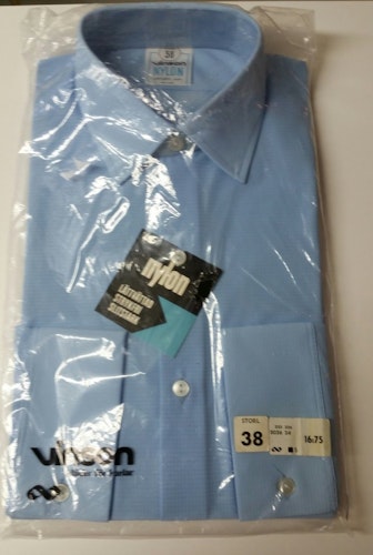 Vintage ljusblå nylonskjorta Vinston Domus strl 38, 50-tal 60-tal oöppnad