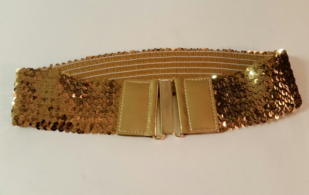 Retro skärp bälte töjbart med guldfärgade paljetter 70-tal