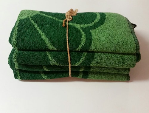 Retrotextil 4 st gröna handdukar i frotté Finlayson 70-tal