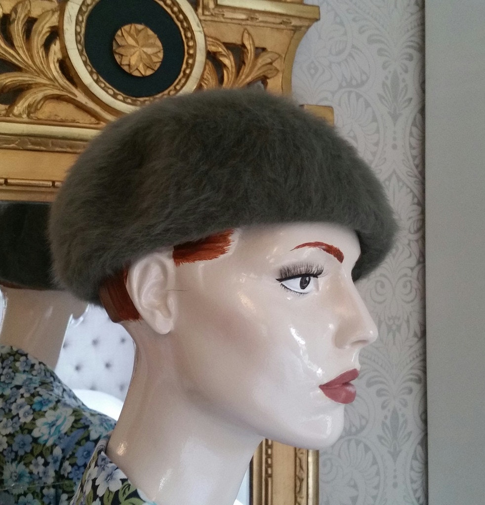 Vintage retro damhatt hatt fluffig grå-grön 50-tal 60-tal - Vintage Corner  Österlen