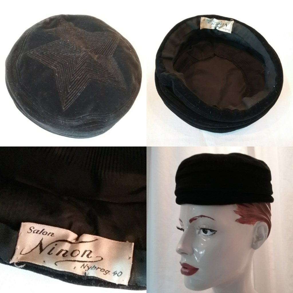 Vintage retro hatt damhatt barnhatt basker svart sammet