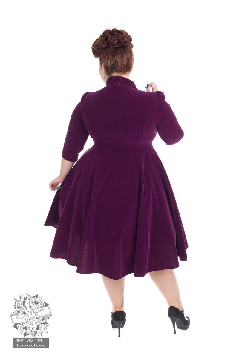 Glamorous Velvet Tea Dress In Dark Purple stl 46 Hearts and Roses
