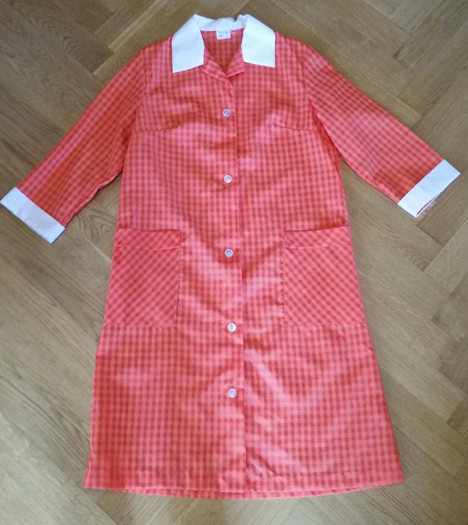 Retro rock-klänning orange­rutig nylon 70-tal
