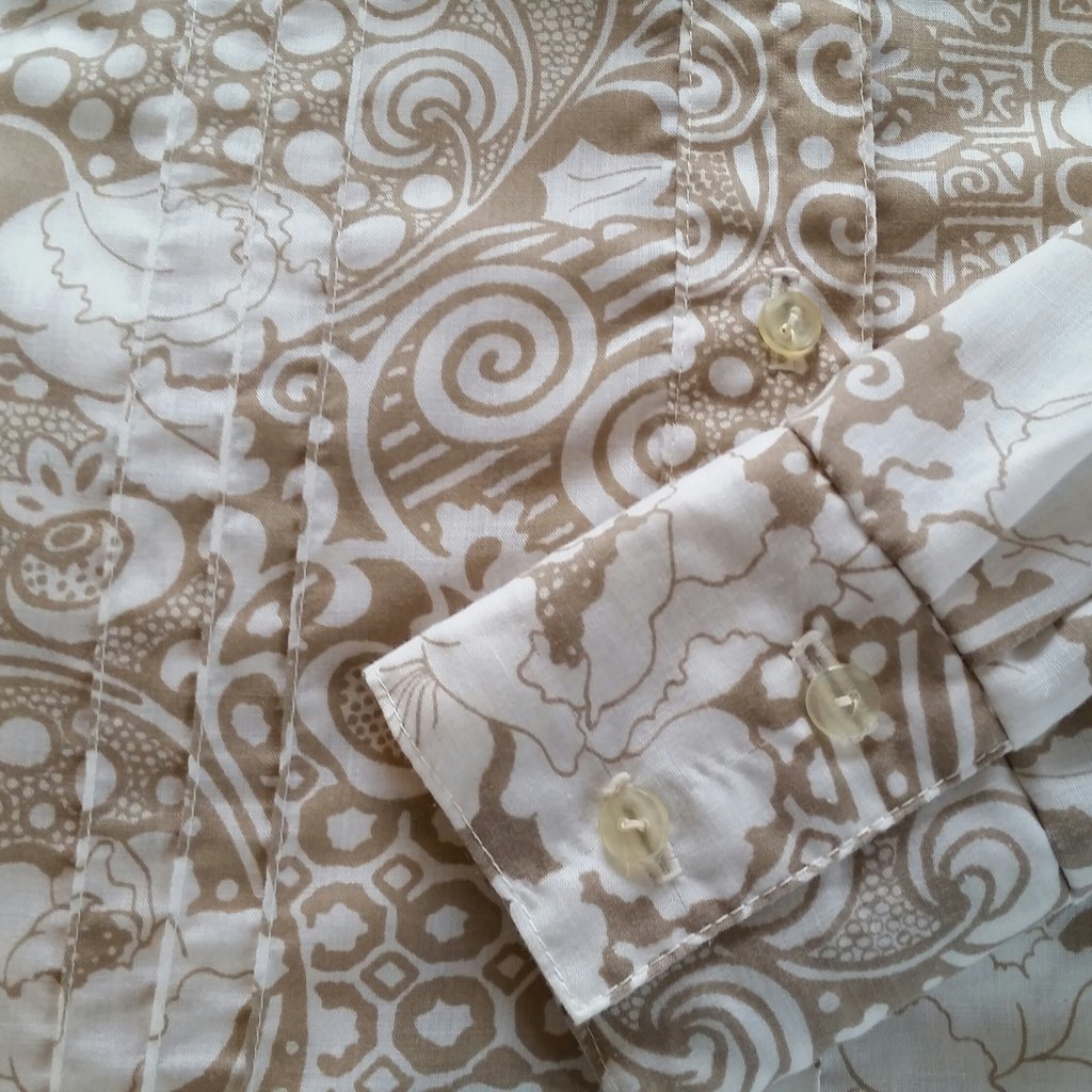 Retro beige-vit skjort­klänning 70-tal