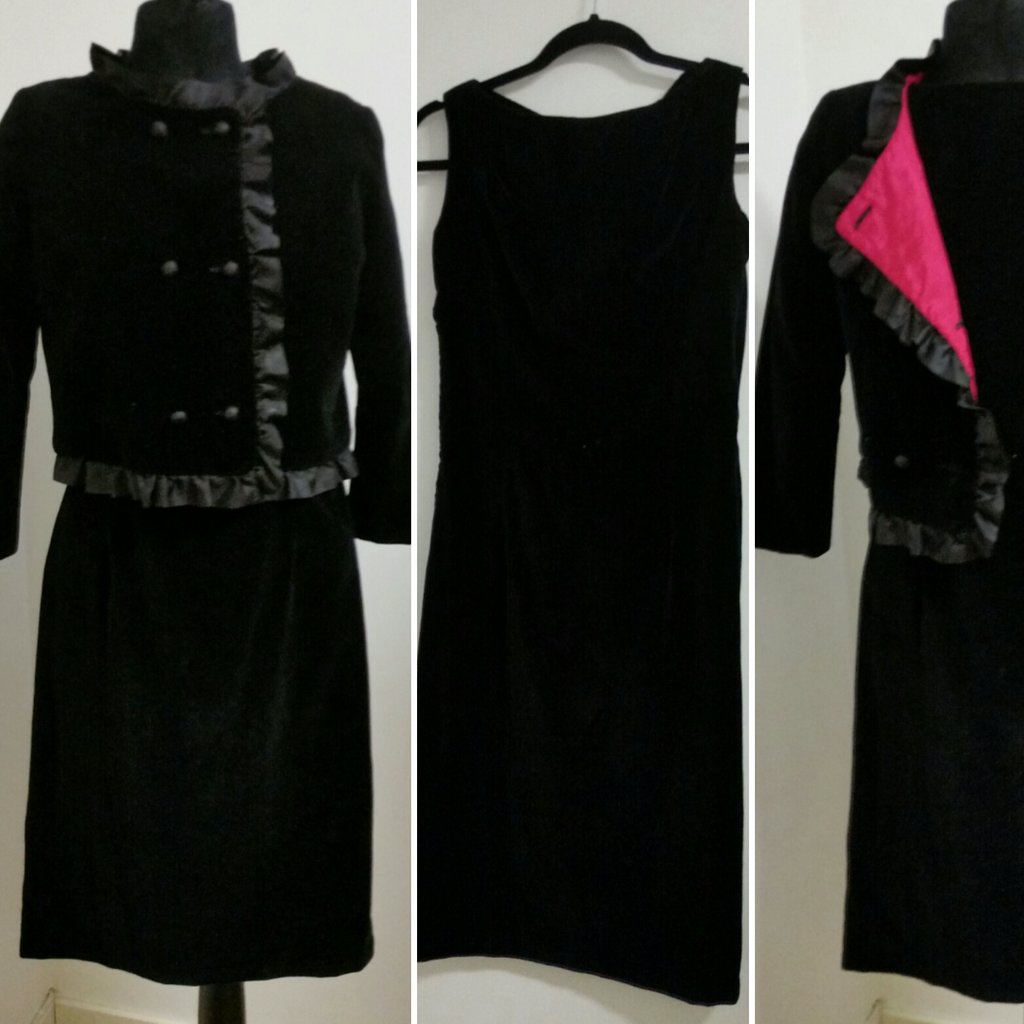 Retro vintage dress, klänning och jacka i svart sammet Martinette 60-tal