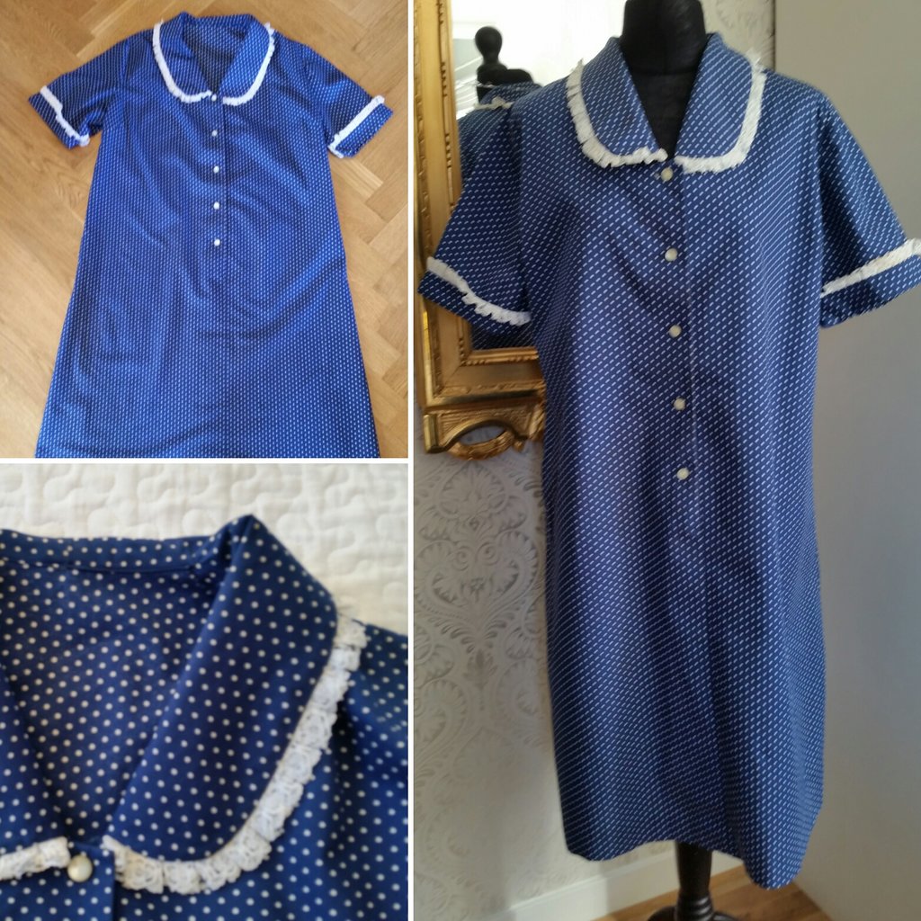 Retro vintageklänning 5060-tal blå prickar