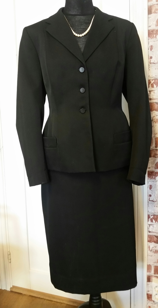 Retro vintage svart dräkt 4050-tal kjol kavaj