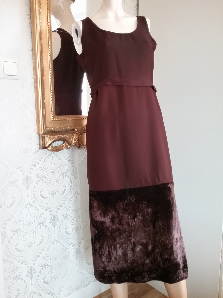 Vintage antik klänning, spetsjacka, skärp brunt 1920-tal