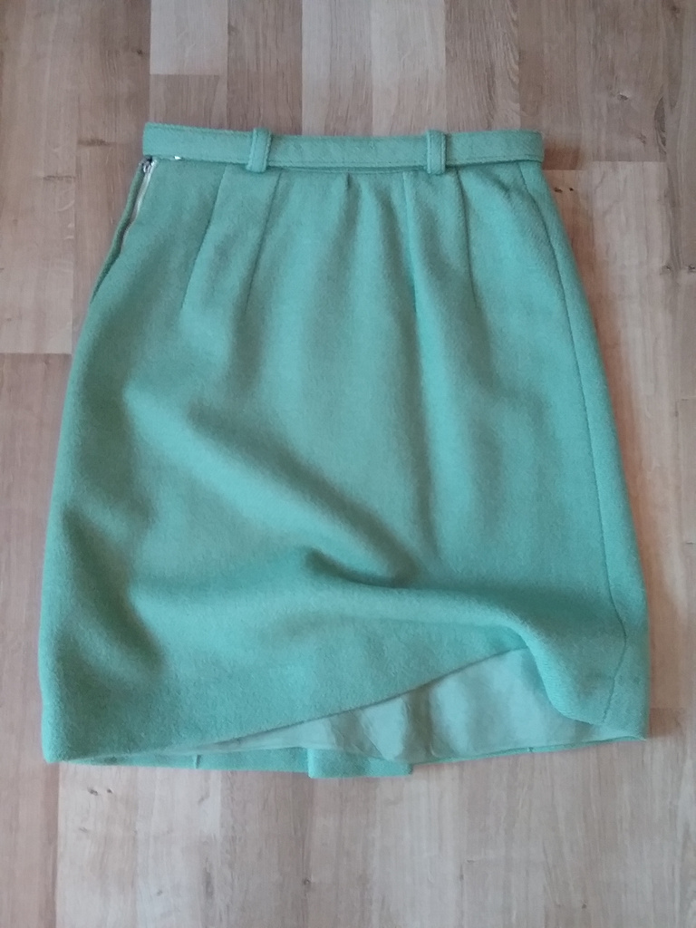 Vintage retro grön kjol i ull kort-kort med skärp 60-tal