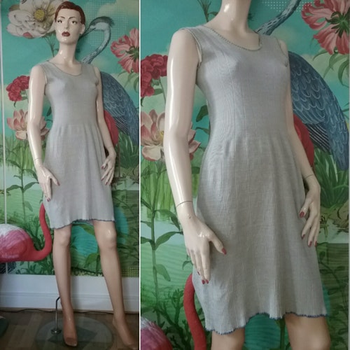 Vintage retro underklänning grå-ljusblå bomull med uddkant 40-tal 50-tal