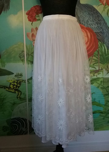 Vintage retro kjol underkjol nylon 2 lager blommor spets lång