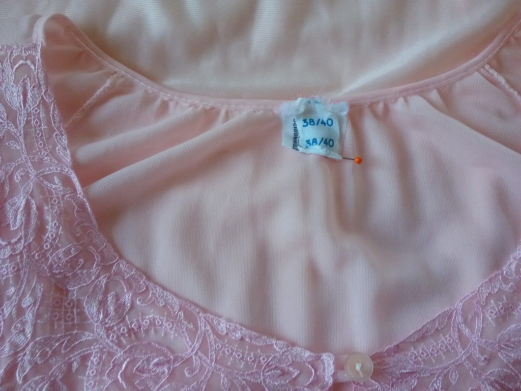 Vintage retro rosa negligé morgonrock nylon babydoll långt spets 60-tal 70-tal