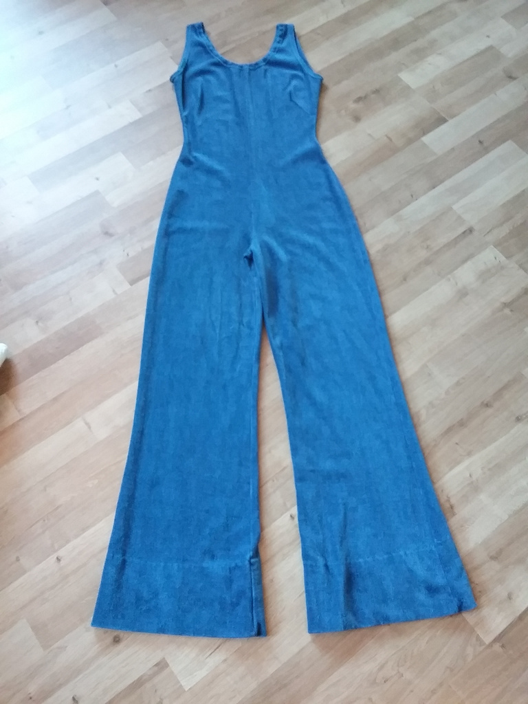 Retro blå hemmadress overall plysch plysch-frotté 70-tal