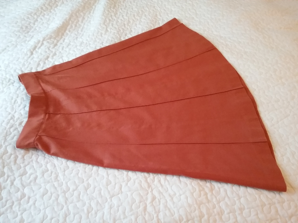 Vintage retro rostbrun mörkt orange klockad kjol kort 60-tal 70-tal