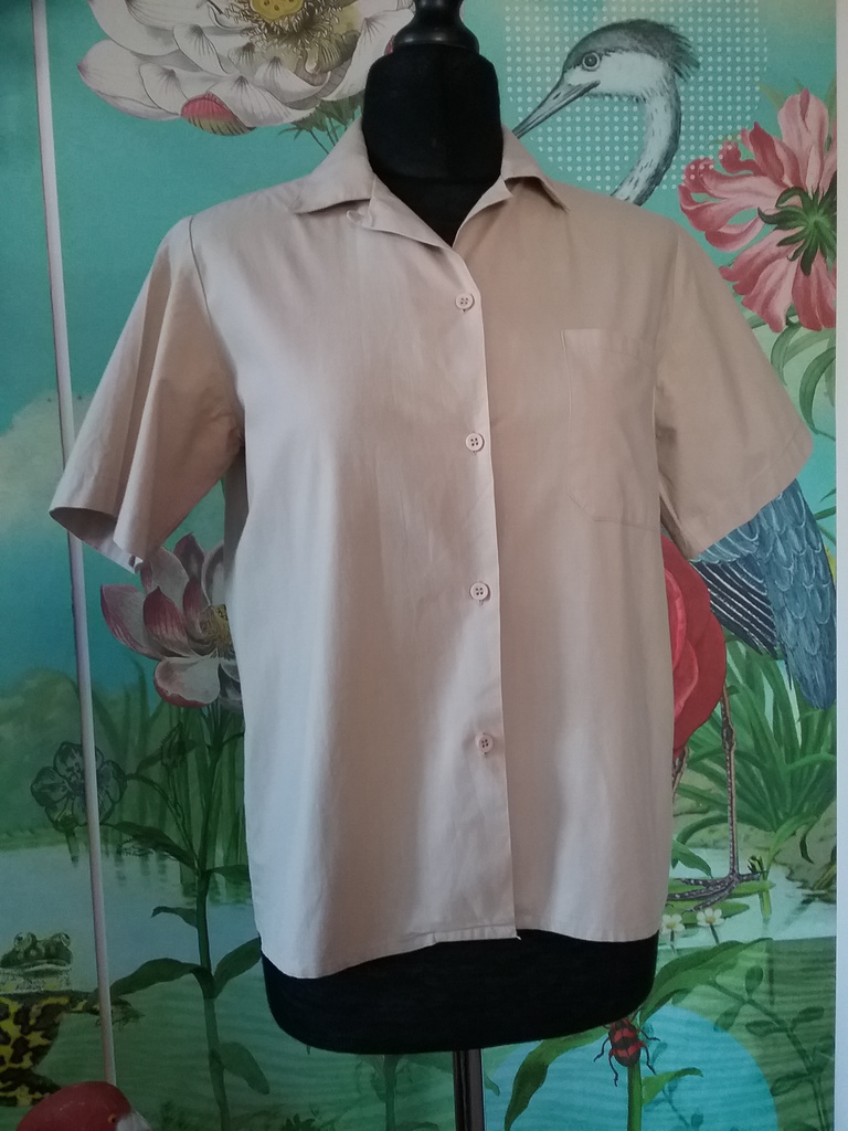 Retro khaki-beige skjorta blus kort arm 70-tal