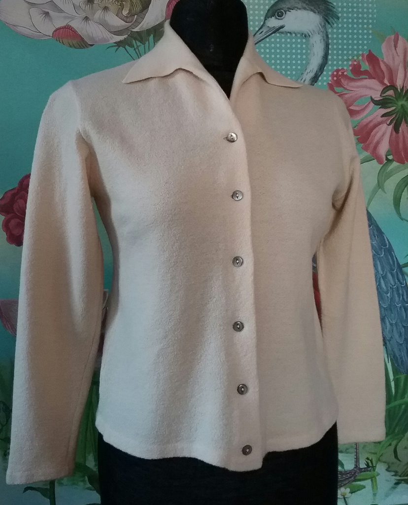 Vintage retro beige naturvit kofta knäpp-tröja 40-tal 50-tal 60-tal