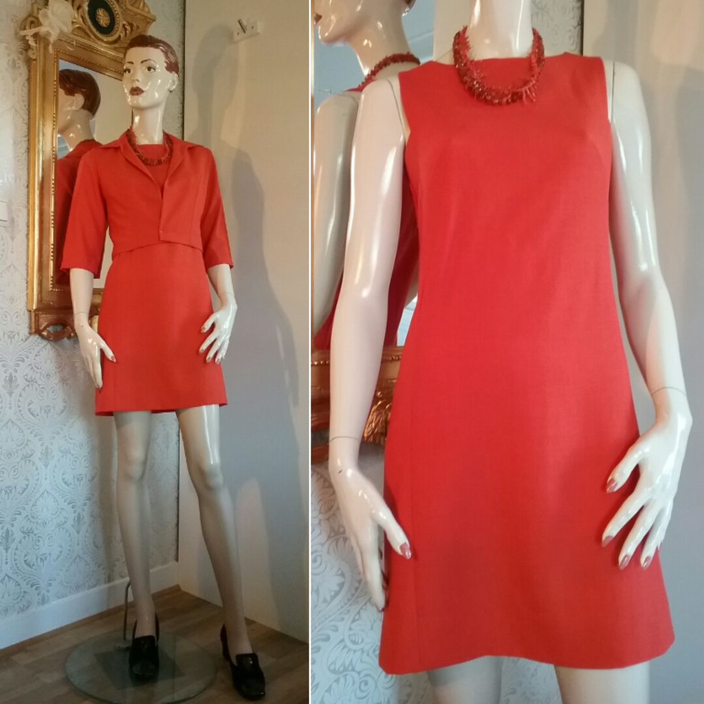 Vintage orangeröd dress fodralklänning och kort jacka 60-tal