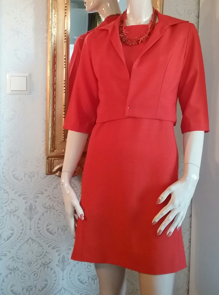 Vintage orangeröd dress fodralklänning och kort jacka 60-tal