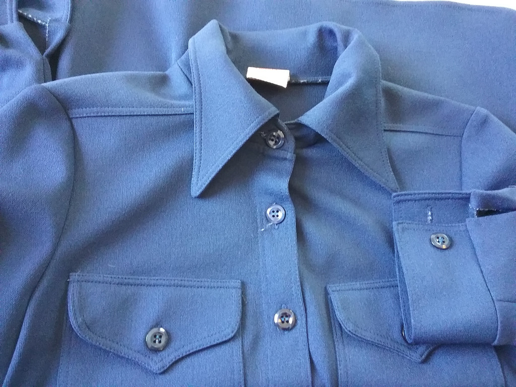 Retro Blå skjorta blus syntet tjockare Vinetta Bas 70-tal