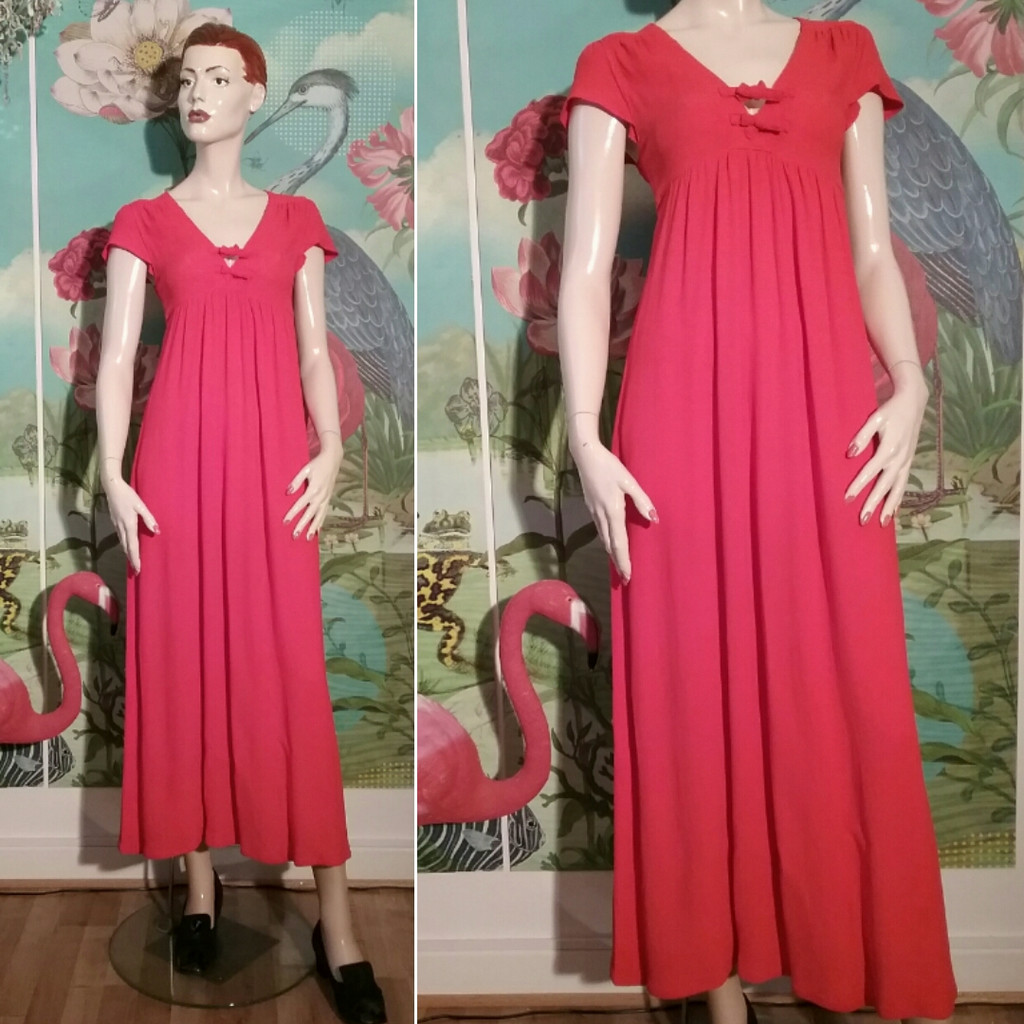 Vintage retro orangeröd längre klänning i crepe-tyg Radley of London 60-tal
