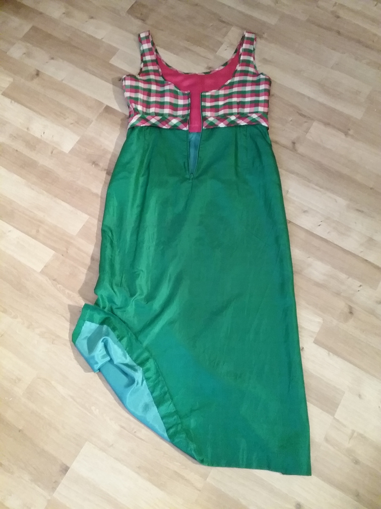 Vintage klänning siden till jul röd grön  60-tal