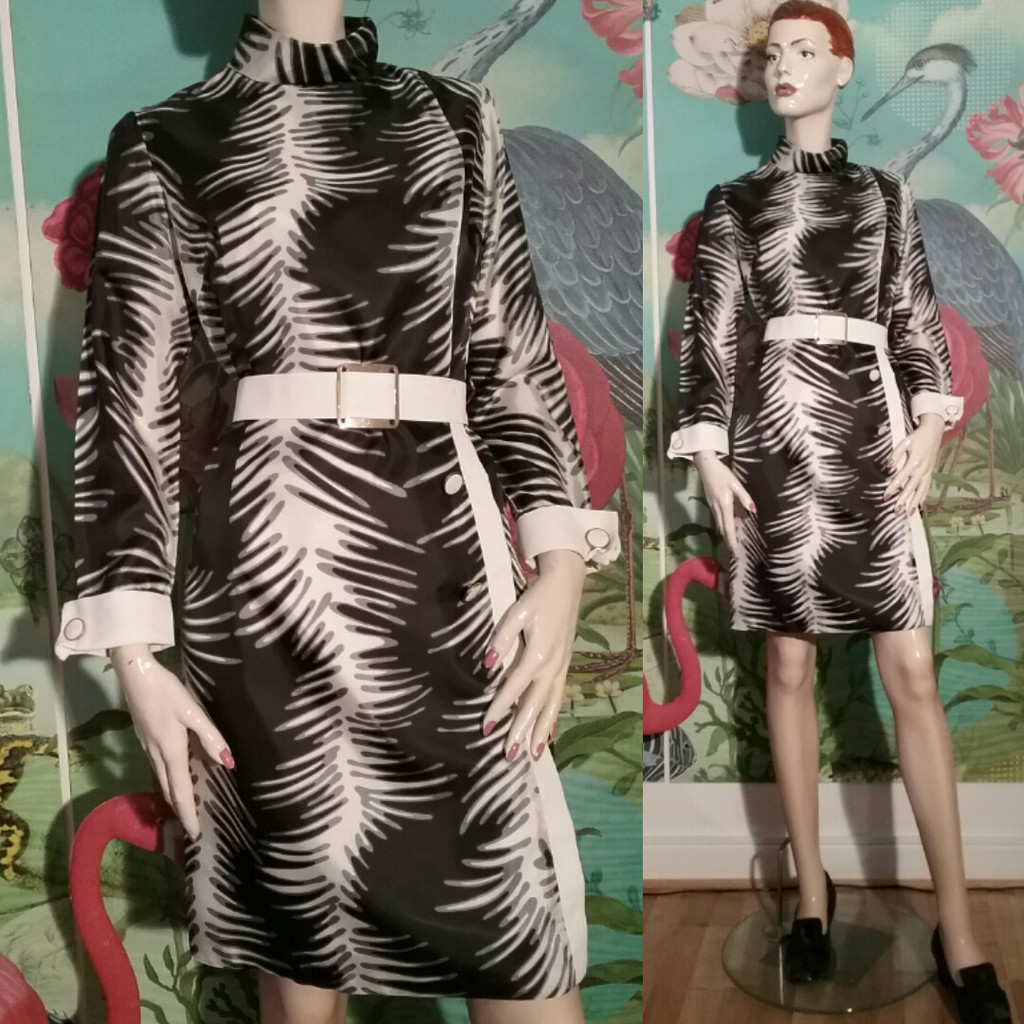 Vintage retro svart-vit klänning Rudholms spännande mönster 60-tal 70-tal