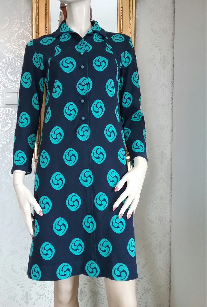 Vintage retro blå och turkos klänning MMT Katja of Sweden trikå  60-tal 70-tal
