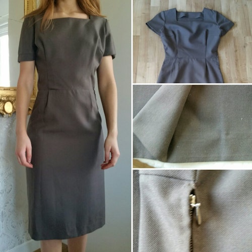 Retro vintage brun­beige klänning figur­sydd 60-tal
