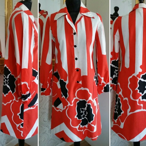 Retro vintage röd-svart-vit finsk klänning 6070-tal