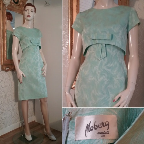 Vintage retro turkosgrön cocktail-klänning snäv Moberg 60-tal